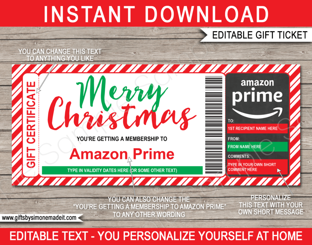 Christmas Amazon Prime Gift Certificate Template