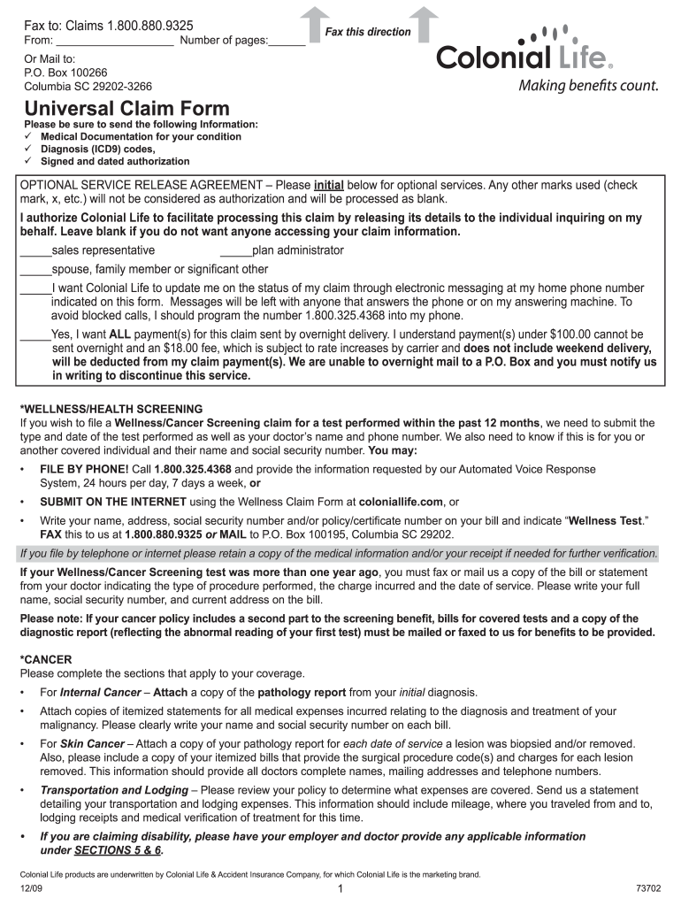 Colonial Life Universal Claim Form Fill Online 