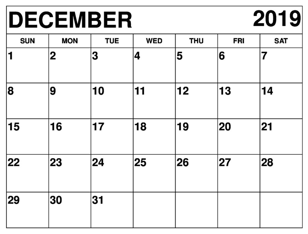 December 2019 Calendar Printable Daily Monthly Weekly 