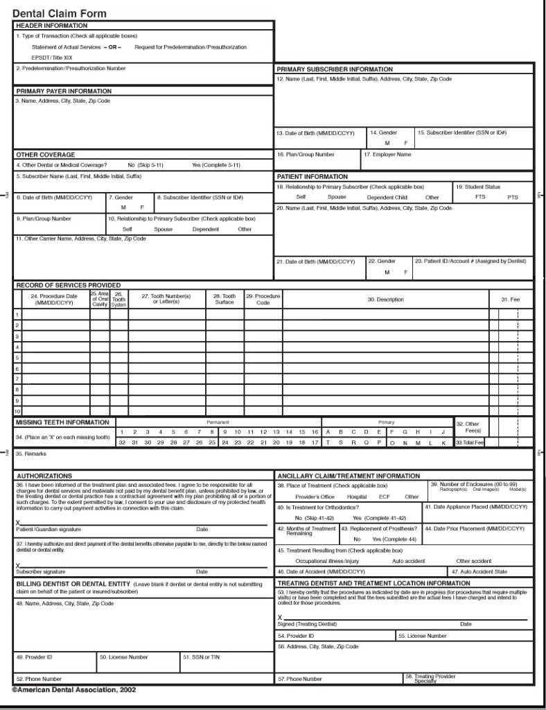 Dental Software DentiMax B Clickable 2003 ADA Claim Form