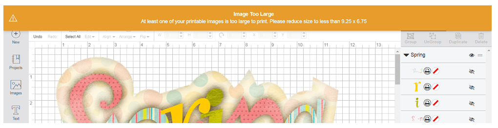 Design Space Says Printable Image Is Too Large Help Center