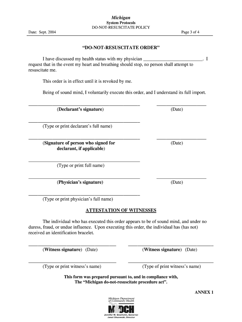 Do Not Resuscitate Form For Michigan Fill Out And Sign 