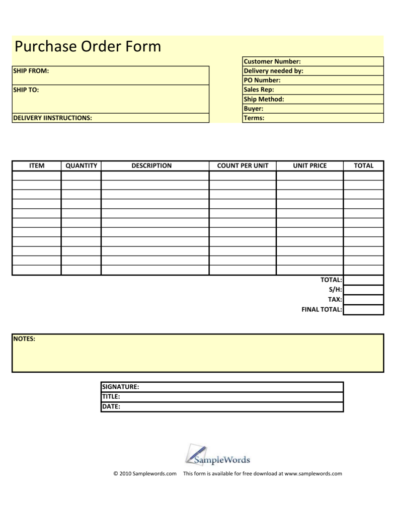 Download Blank Purchase Order Form Template Excel PDF 