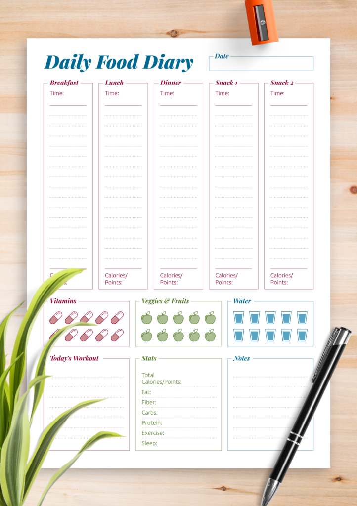 Download Printable Complex Daily Food Diary PDF