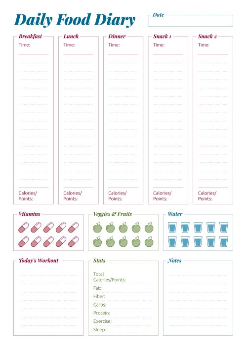 Download Printable Complex Daily Food Diary PDF In 2020 