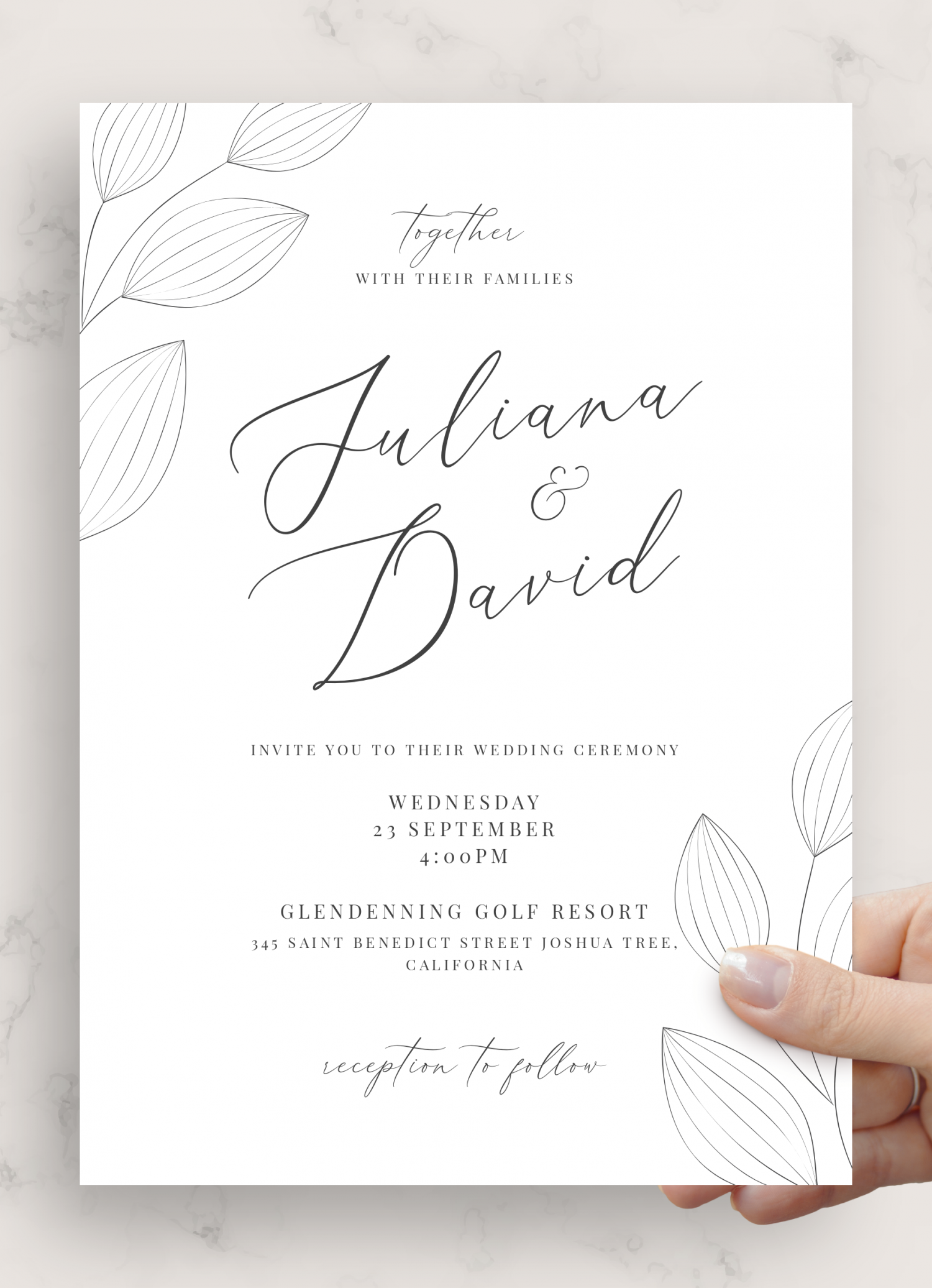 Download Printable Simple Floral Wedding Invitation Suite PDF