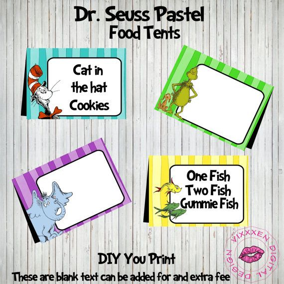 DR SEUSS Food Tents Printable File Only By 