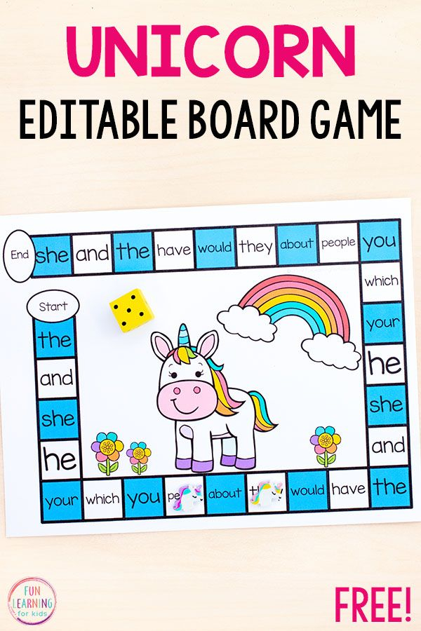 Editable Unicorn Board Game Kindergarten Games Sight 