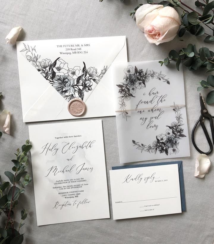 Elegant Botanical Vellum Wrapped Wedding Invitation In 