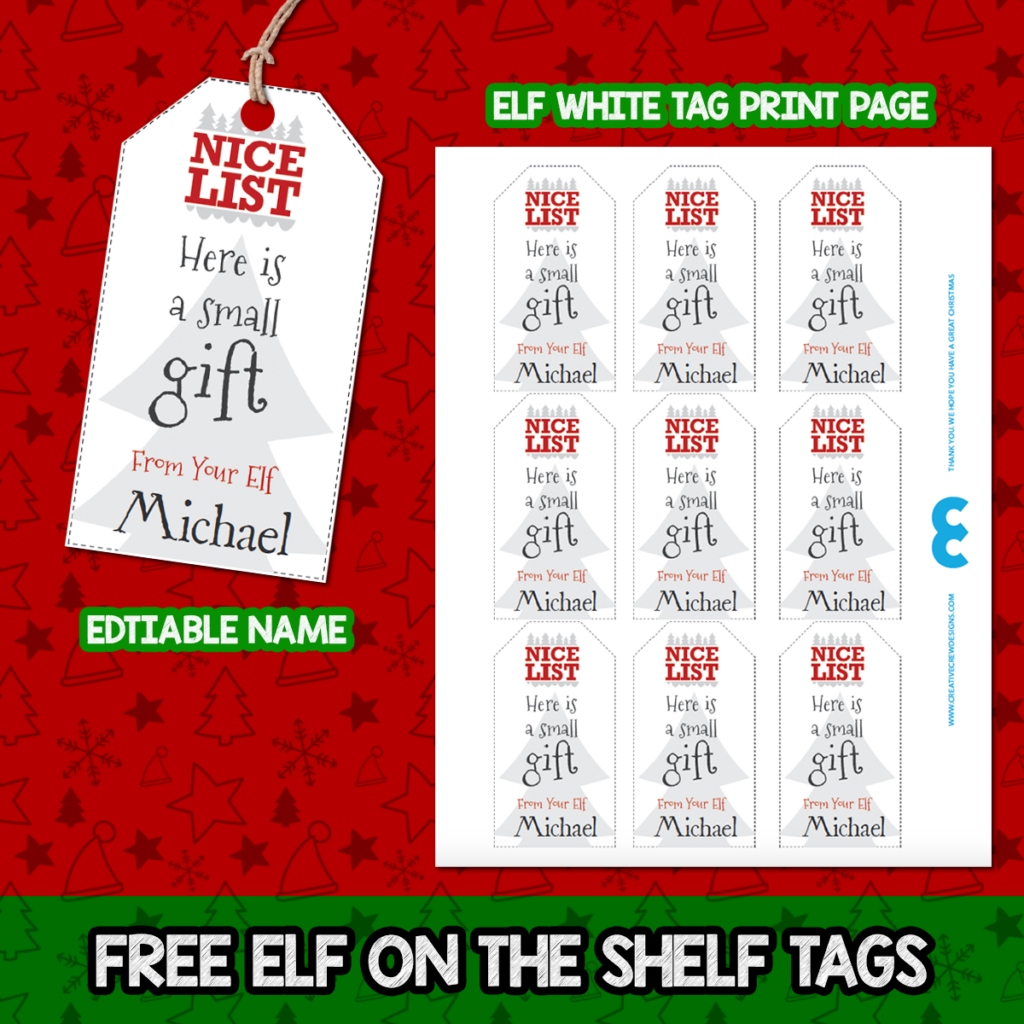 Elf On The Shelf Ideas Elf Gift Tags Only Name Is 