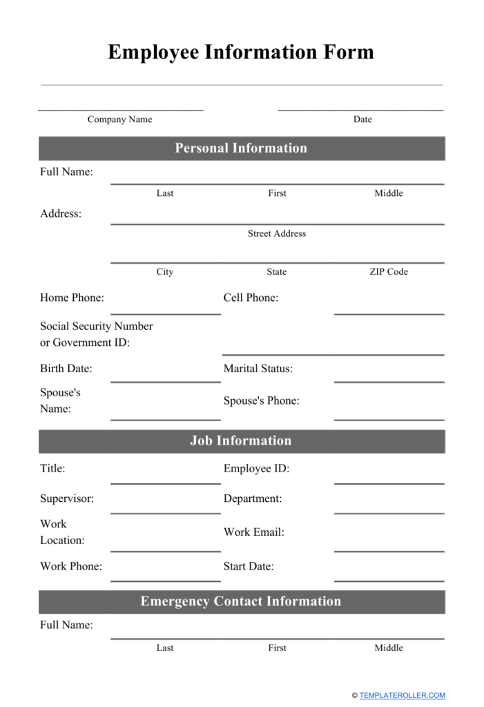 Employee Information Form Download Printable PDF 