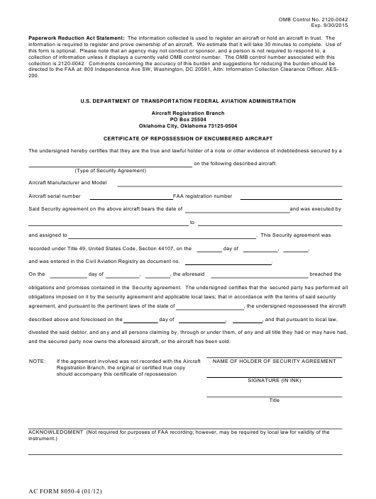 FAA Form 8050 1 Download Fillable PDF Certificate Of