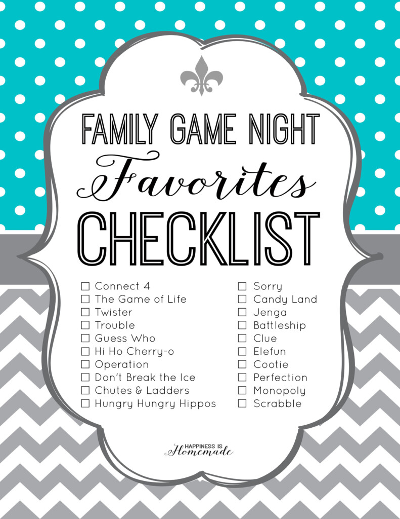 Family Game Night Favorites Checklist Happiness Is 