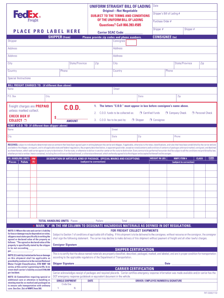 Fedex Bill Of Lading Forms Fill Out And Sign Printable 