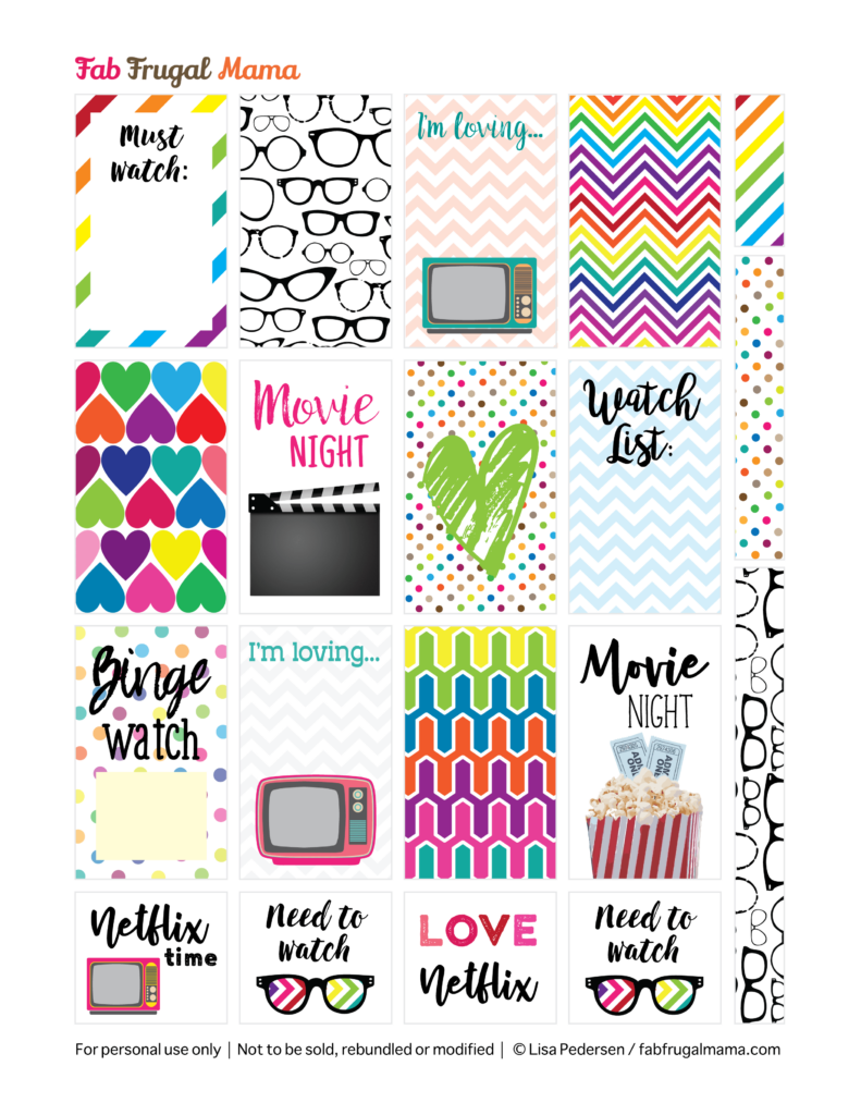 FFM Happy Planner Stickers TV MOVIES NETFLIX Fab Frugal Mama