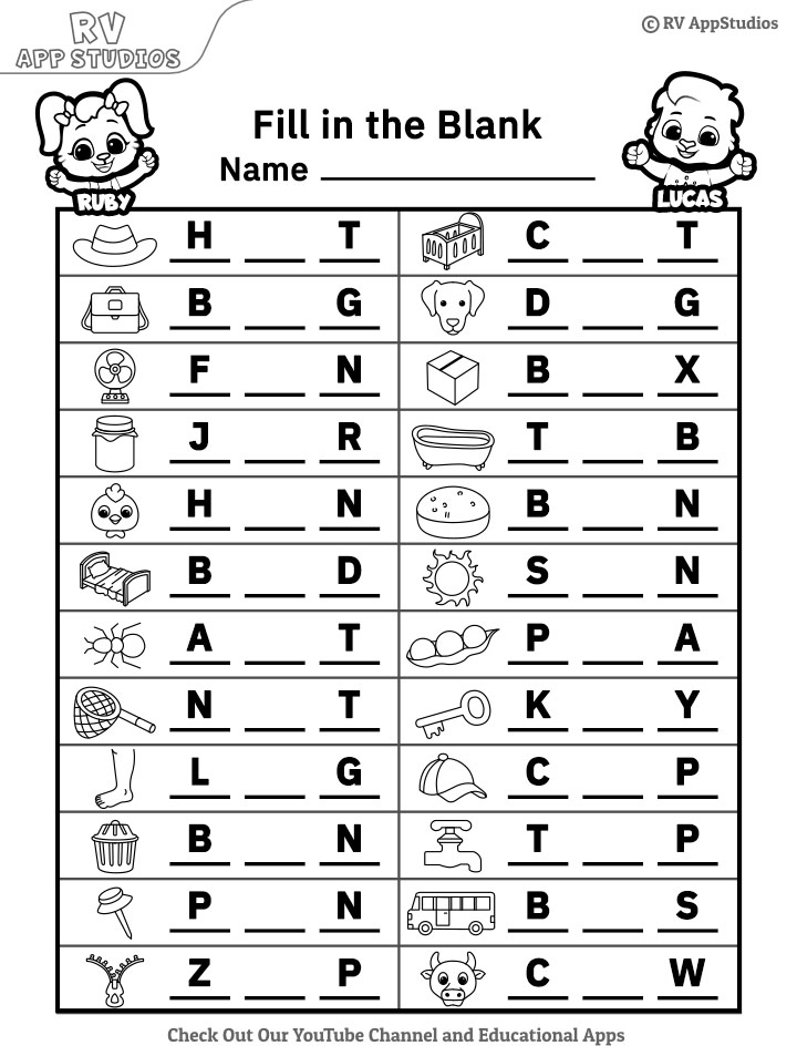 Fill In The Blank Words Worksheets Free Printable