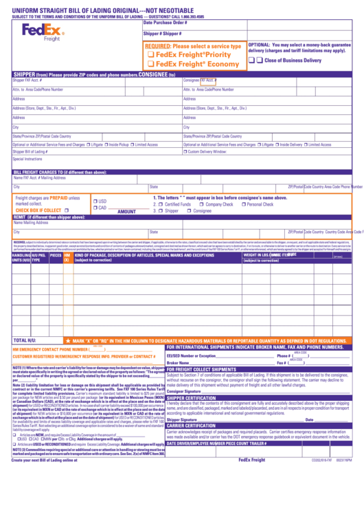 Fillable Form Co202 616 Fx Fedex Uniform Straight Bill 