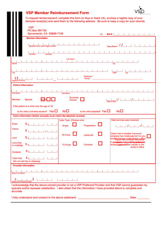 Fillable Vsp Claim Form County Information Resources