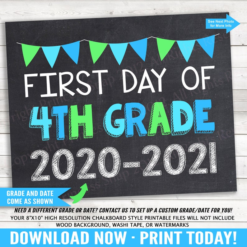 First Day Of 4th Grade 2020 2021 Photo Prop Blue And Green 