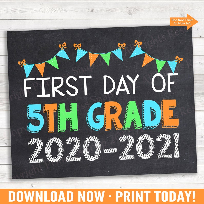 First Day Of 5th Grade 5th Grade Sign 2020 2021 Chalkboard 