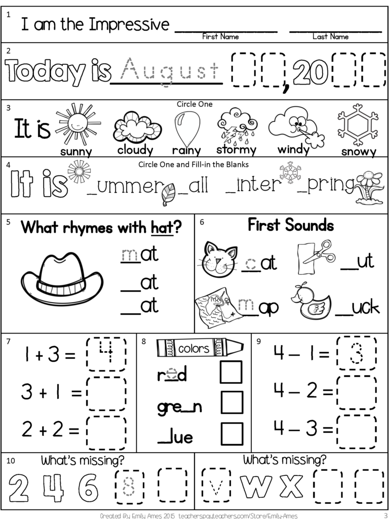 First Grade Morning Work Freebie For Back To School 