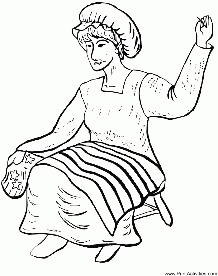 Flag Coloring Page Betsy Ross Sewing The Flag