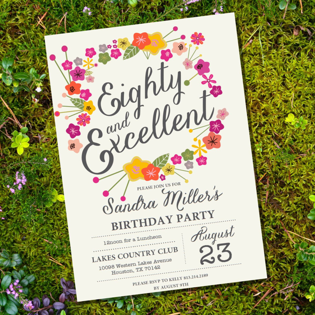 Floral Eightieth Birthday Invitation 80th Birthday 