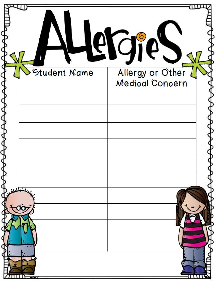 Food Allergy List Template For Daycare Google Search 