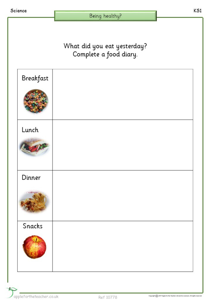 Food Diary Worksheet Healthy Eating Apple For The 