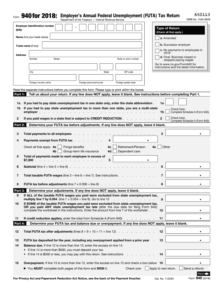 Form 940 2019 Fill Online Printable Fillable Blank