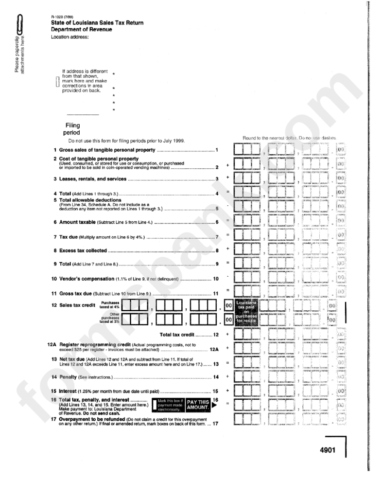 Form R 1029 Louisiana Sales Tax Return Printable Pdf 