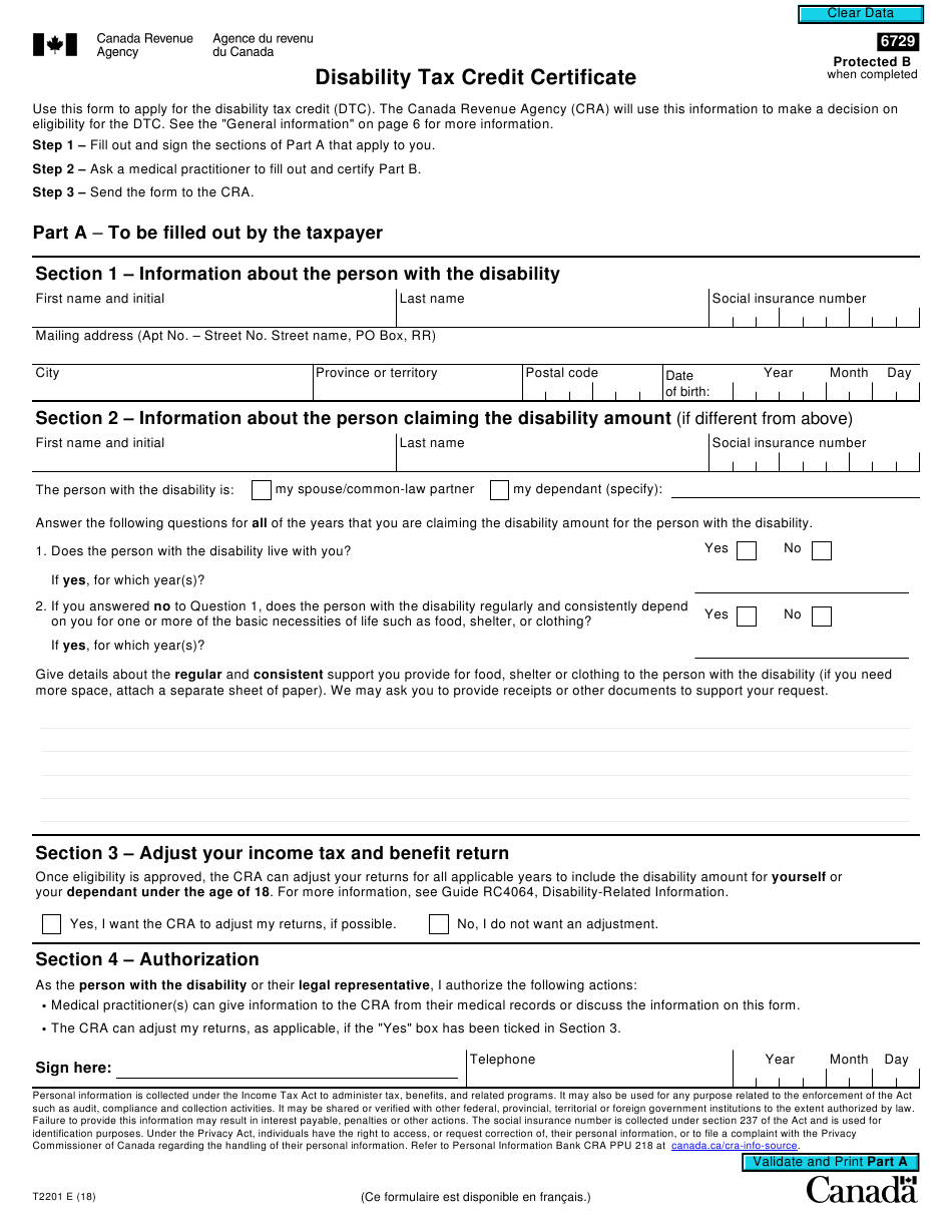 Form T2201 Download Fillable PDF Or Fill Online Disability