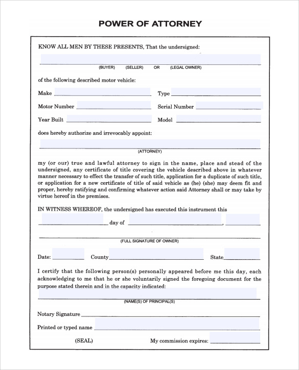 FREE 10 Sample Blank Power Of Attorney Forms In PDF MS Word