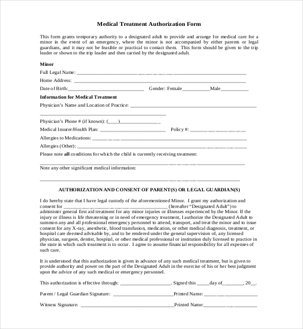 FREE 10 Sample Child Medical Consent Forms In PDF Excel 