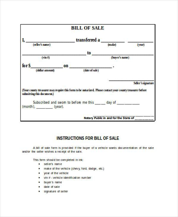 FREE 36 Bill Of Sale Forms In MS Word