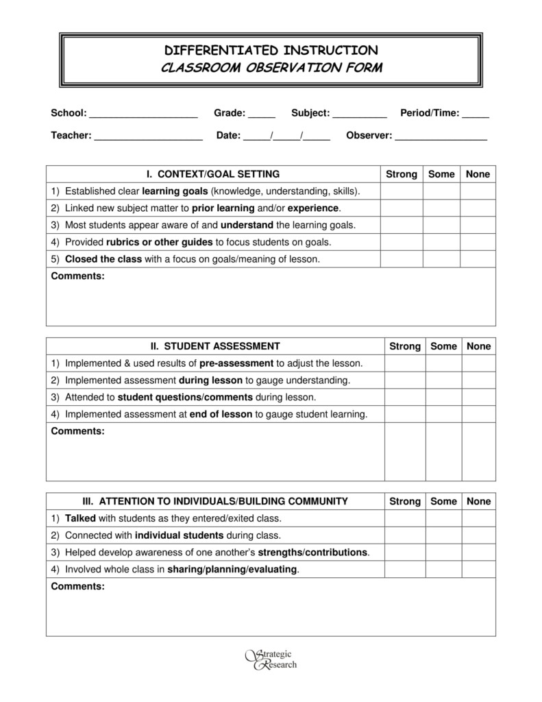 FREE 5 Classroom Observation Forms In PDF MS Word Excel