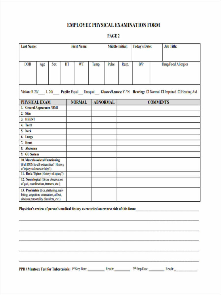 FREE 5 Sample Employee Physical Forms In PDF