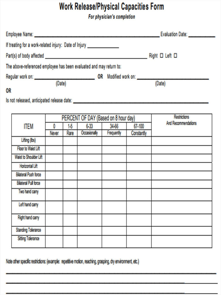 FREE 5 Work Physical Forms In PDF