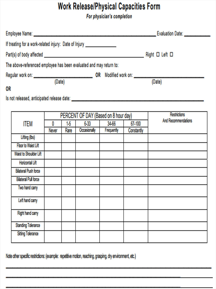 FREE 5 Work Physical Forms In PDF