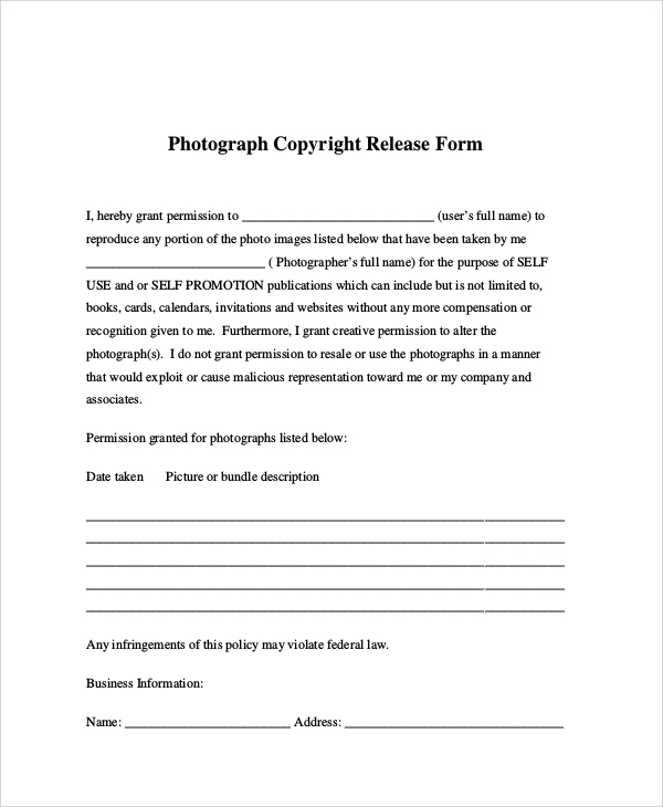 FREE 8 Generic Photo Release Forms In MS Word PDF