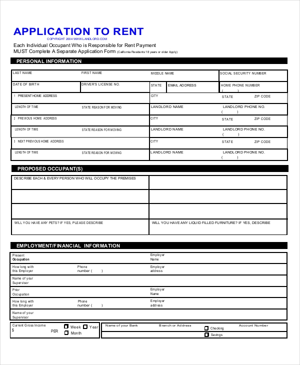FREE 9 Sample Rental Application Forms In PDF MS Word 