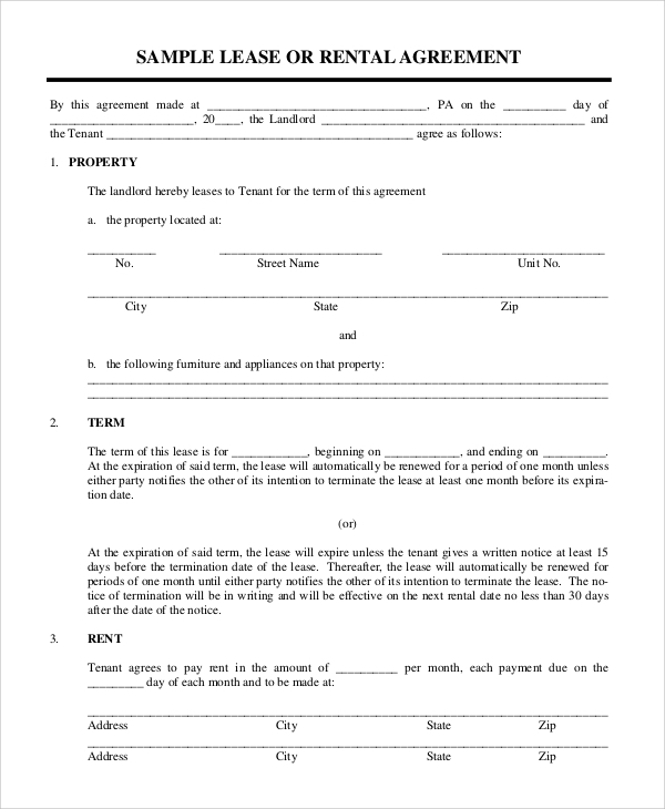 FREE 9 Simple Lease Agreement Templates In PDF MS Word