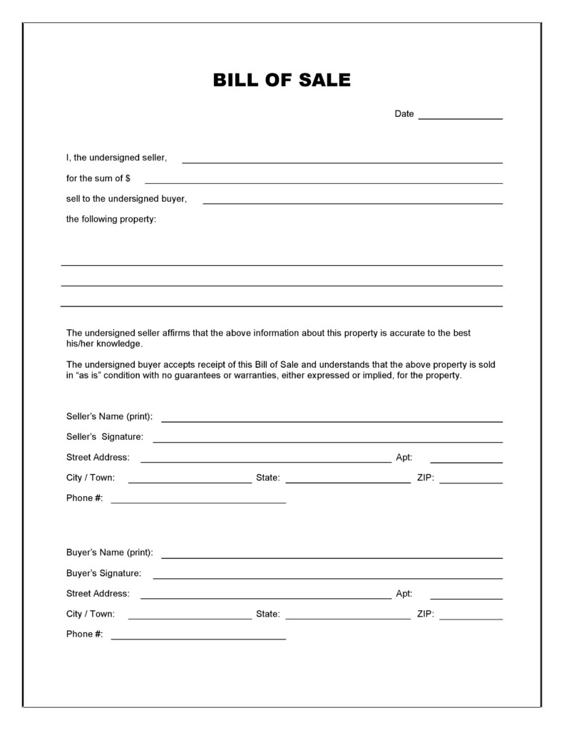 Free Blank Bill Of Sale Form PDF Word Do It Yourself 