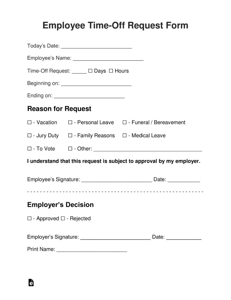 Free Employee Time Off Vacation Request Form PDF 