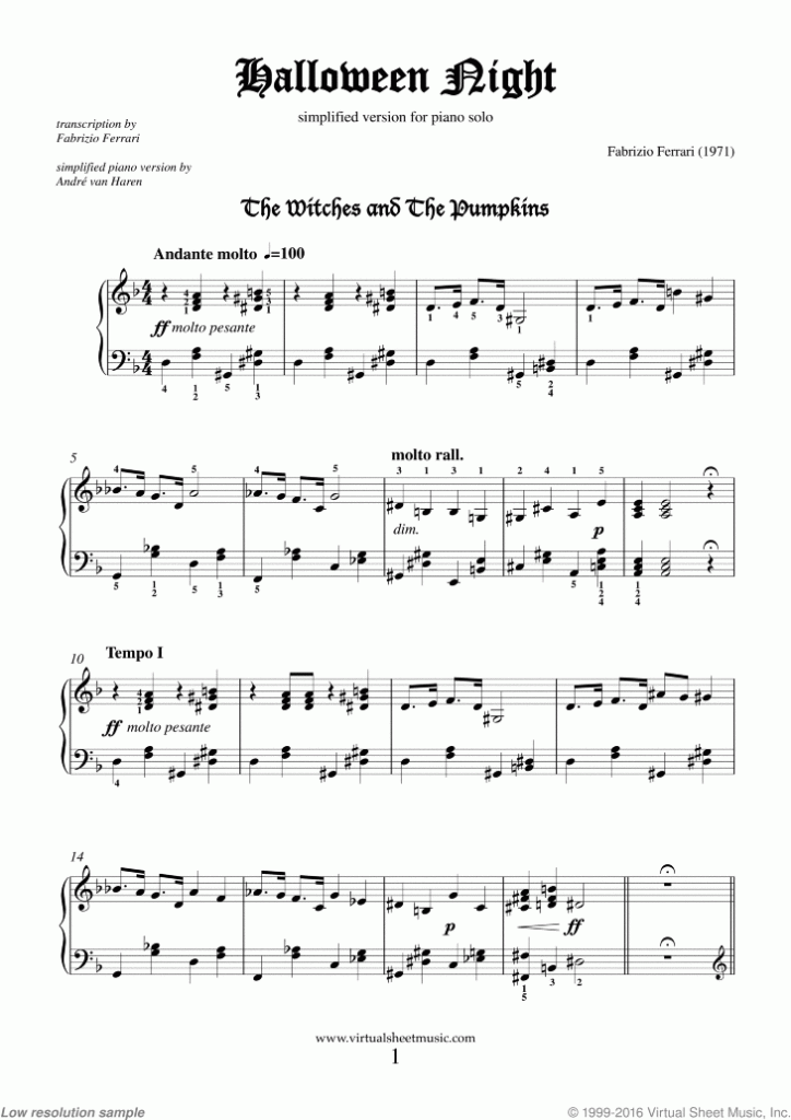 Free Ferrari Halloween Night simplified Sheet Music 