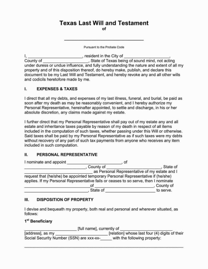 Free Fillable Texas Last Will And Testament Form PDF 