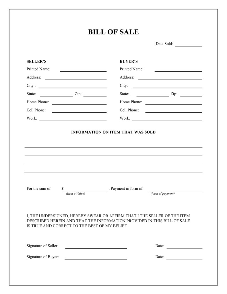 Free General Bill Of Sale Form PDF Word Do It 