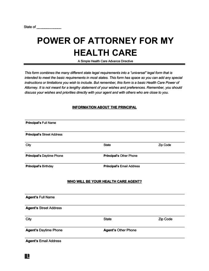 Free Medical Power Of Attorney Form Blank Printable 