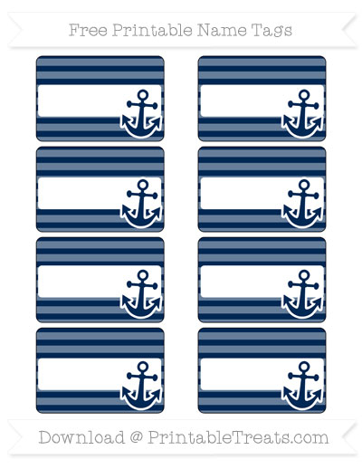 Free Navy Blue Horizontal Striped Nautical Name Tags 