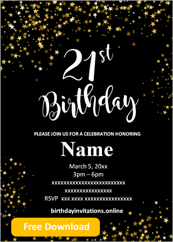 FREE Printable 21st Birthday Invitations Templates Party 